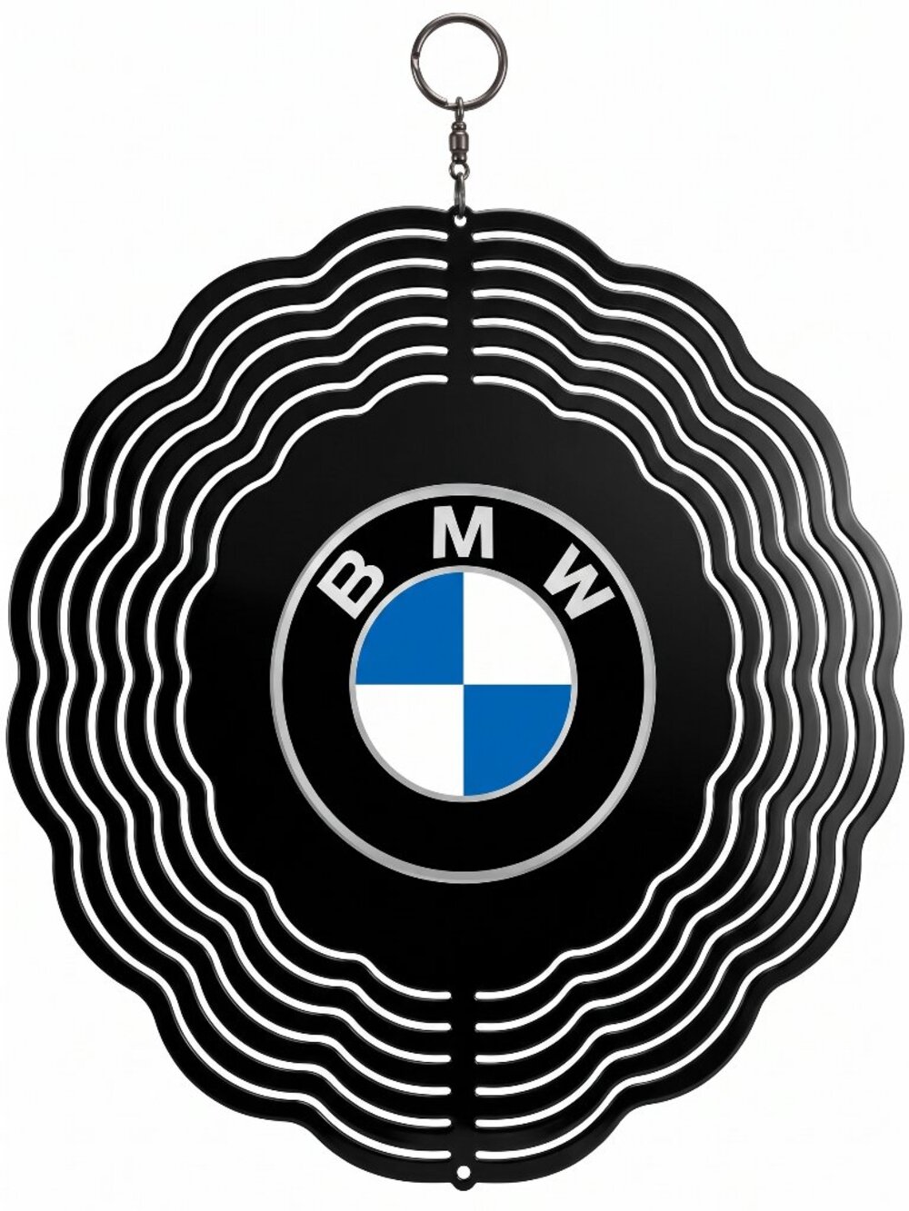 10" BMW Logo 3D Kinetic Wind Spinner - Black Metal Outdoor Yard Decor